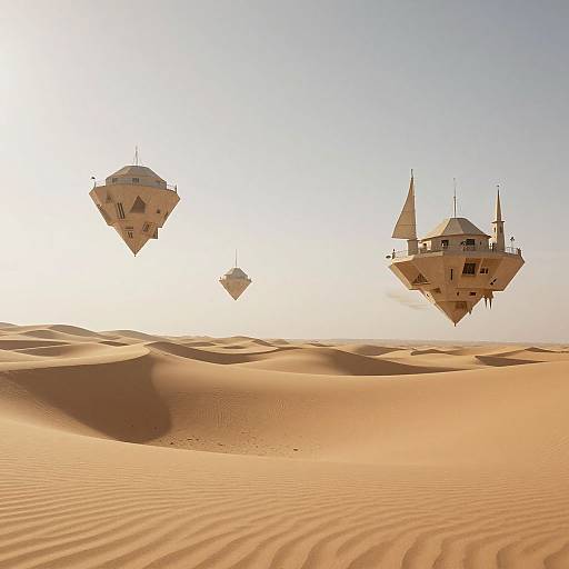 Surreal Desert with Floating Architecture