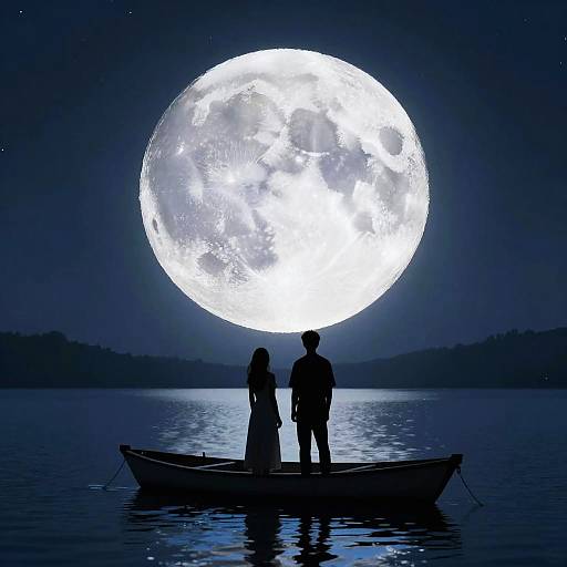 Silhouetted Couple Under Glowing Moon