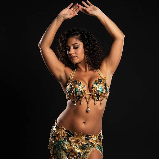 Curvy Woman Dancing in Sparkly Belly Dance Outfit