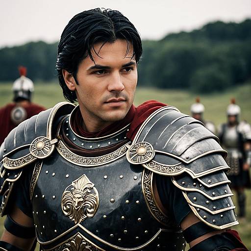Realistic Roman Warrior in Armor Pose