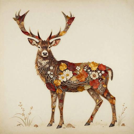 Crimson Autumn Stag in Pictorialist Style