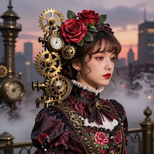 Steampunk Victorian Rose Cityscape