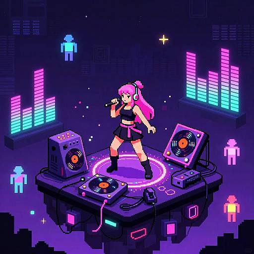 Cyberpunk Samurai Singer Pixel Art