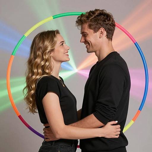 Joyful Embrace with Colorful Surroundings