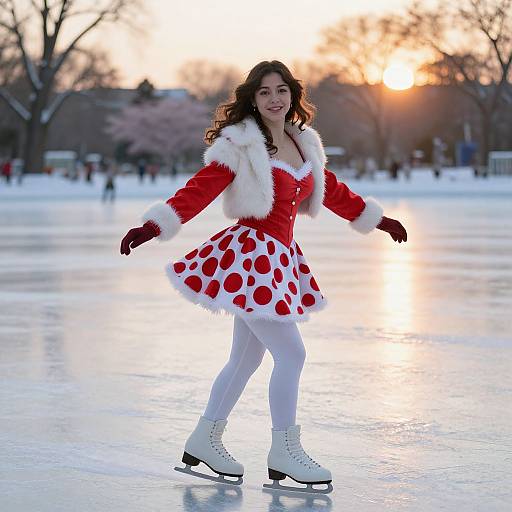 Young Woman Skating at Winter Sunset