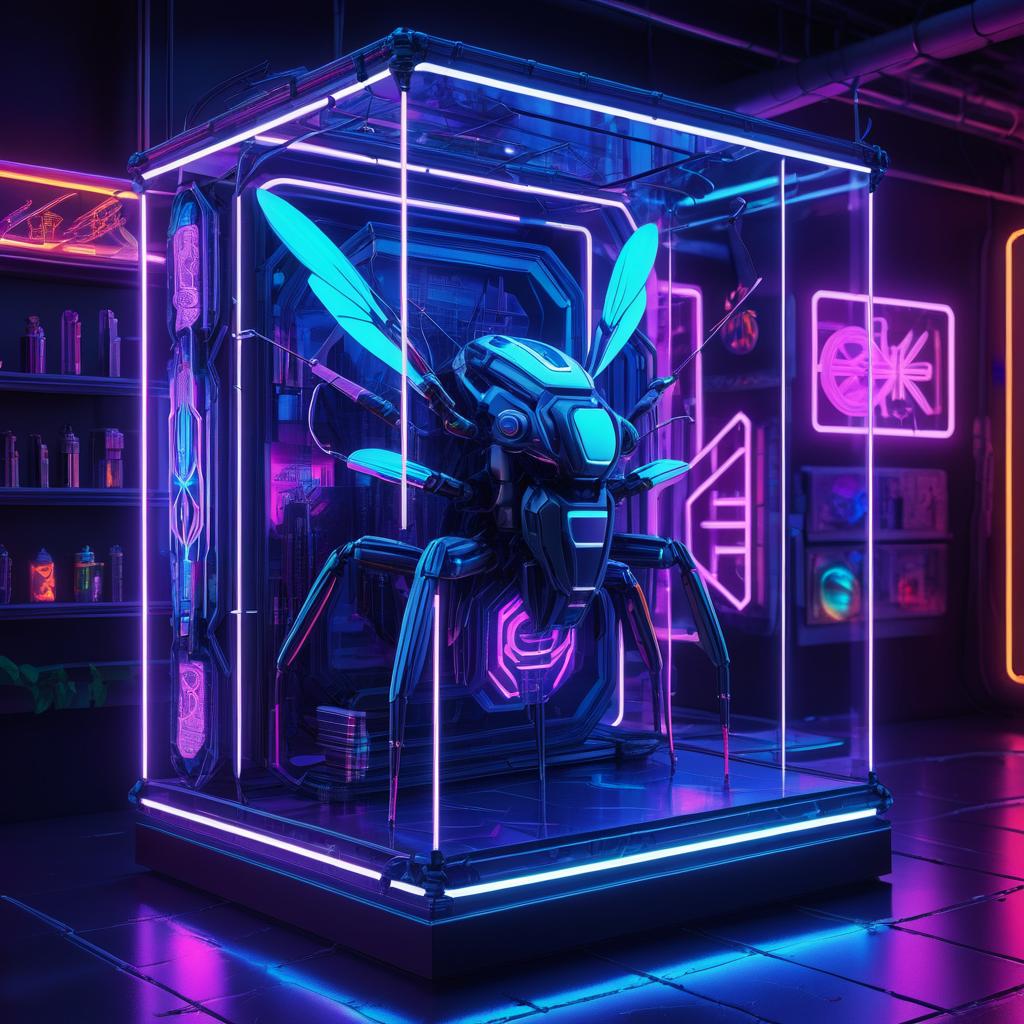 Futuristic Neon Insect Display Case