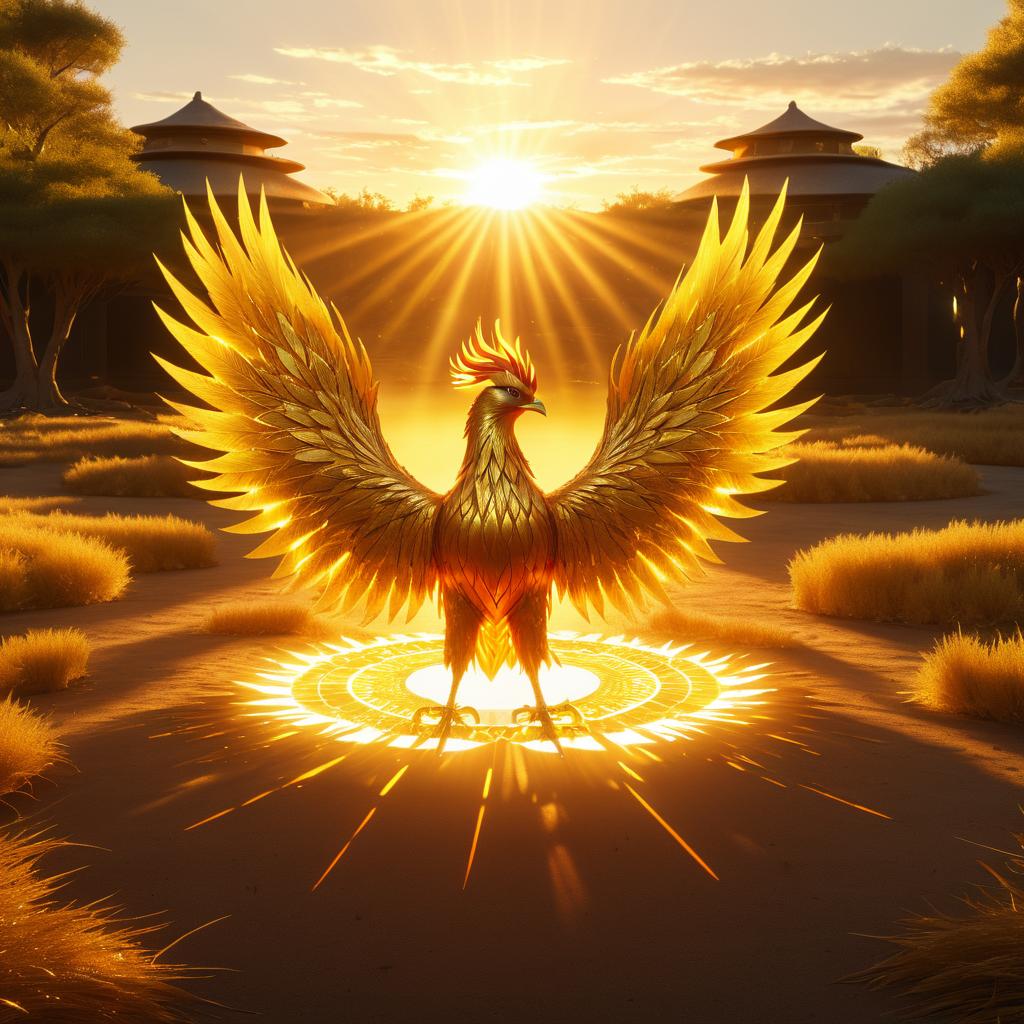 Surreal Phoenix Emergence in Golden Light