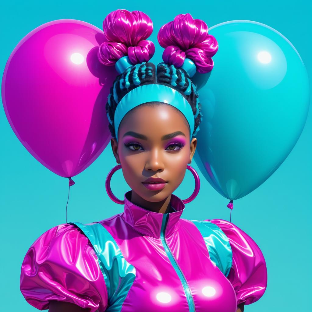 Vibrant Afrofuturism Girl with Balloons