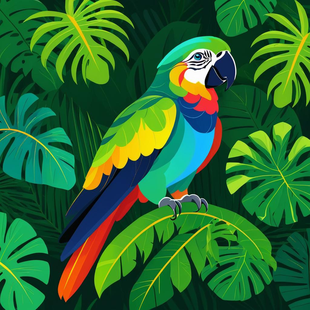 Vibrant Parrot in Minimalist Rainforest Art