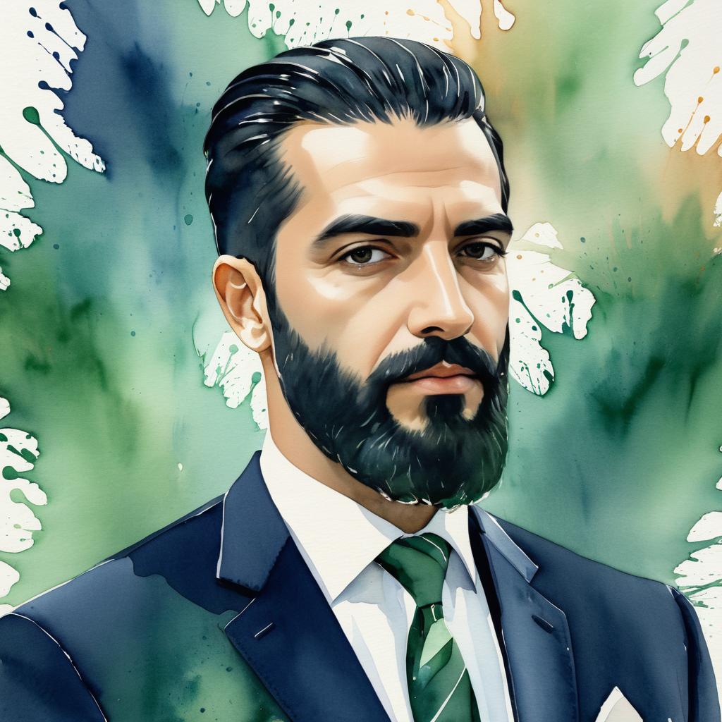 Elegant Watercolor Portrait of a Suit Man