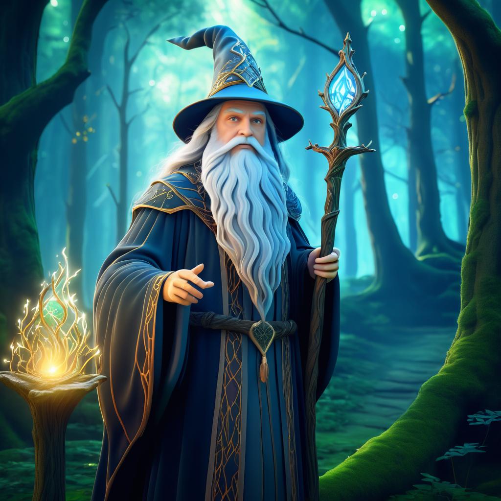 Majestic Wizard in Enchanted Forest Art