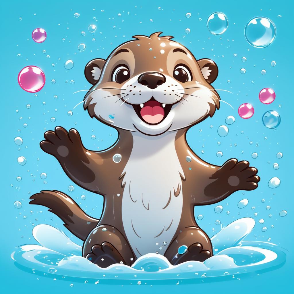 Cheerful Cartoon Otter Splashing Joyfully