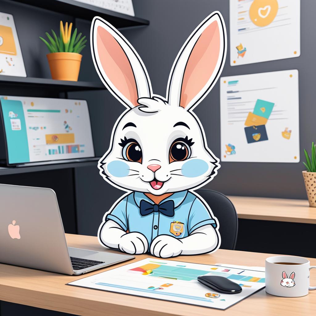 Confident Cartoon Rabbit at a Desk