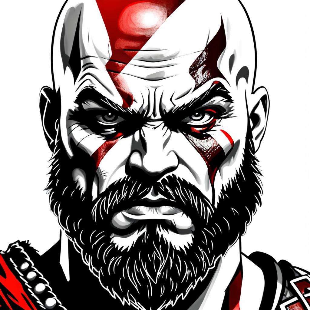 Intense Kratos Artwork in High Contrast