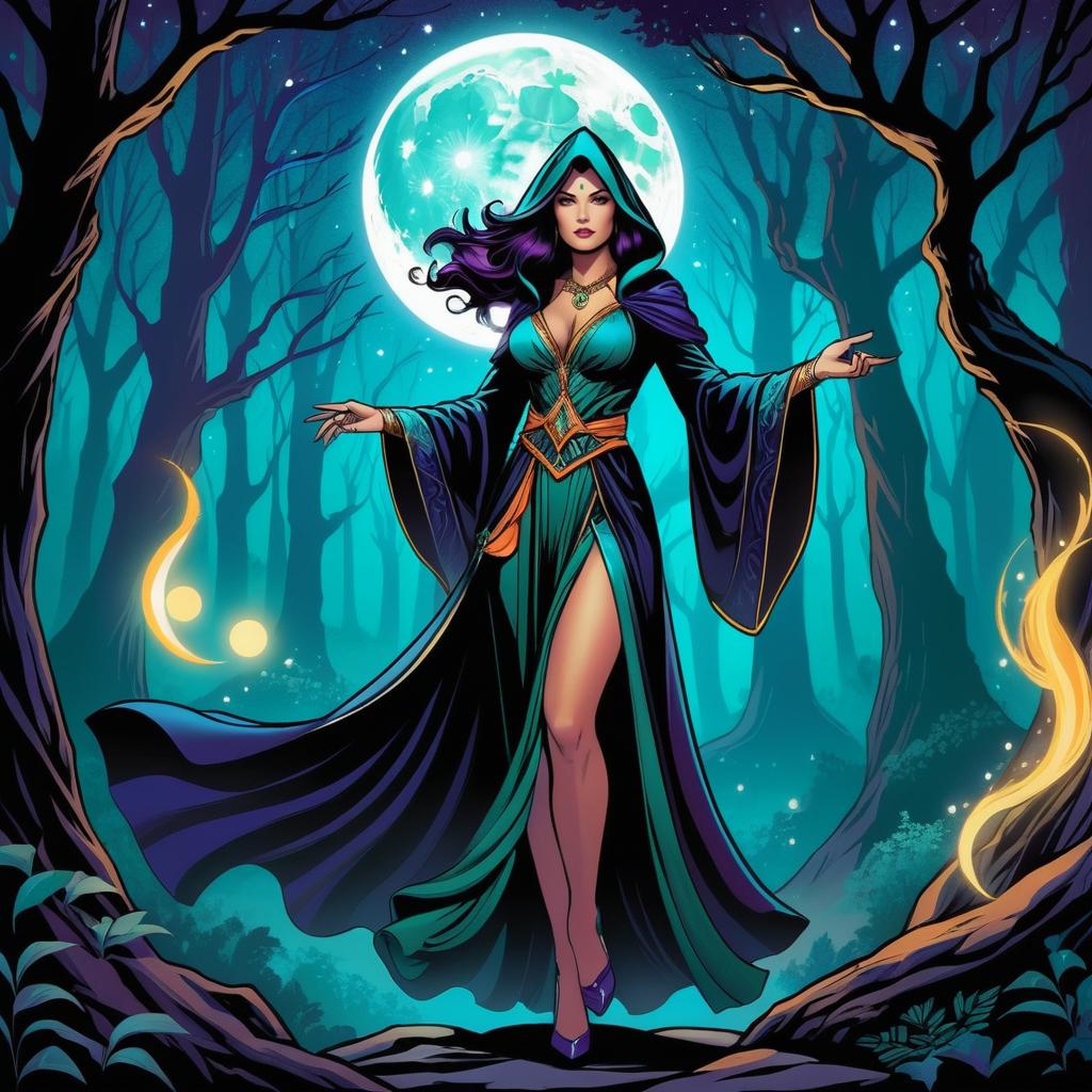 Dynamic Sorceress in Enchanted Forest