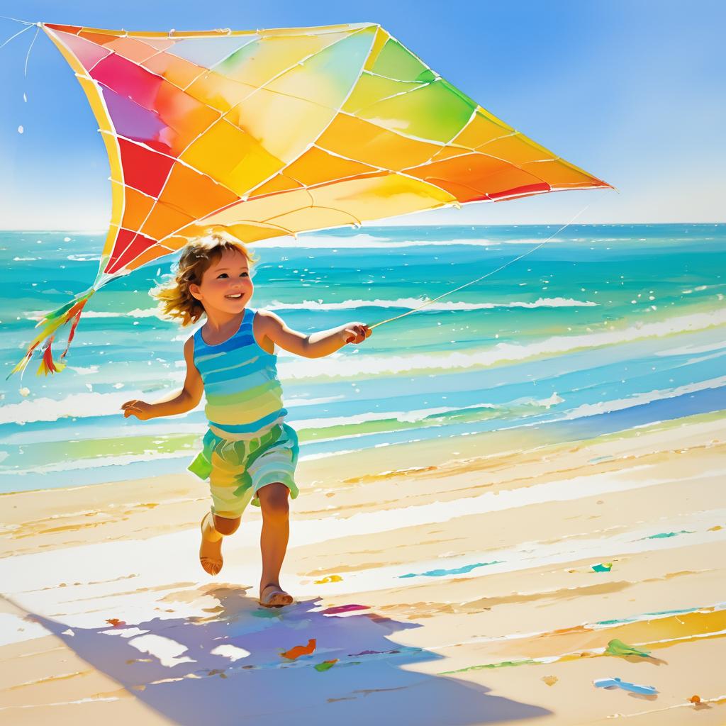 Whimsical Beach Scene with Child and Kite