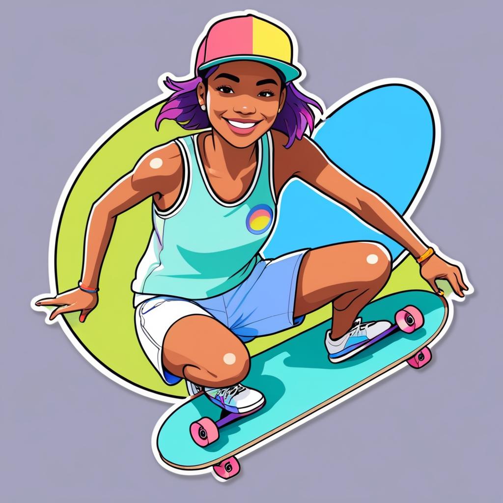 Sporty Skateboarder Woman Line Art