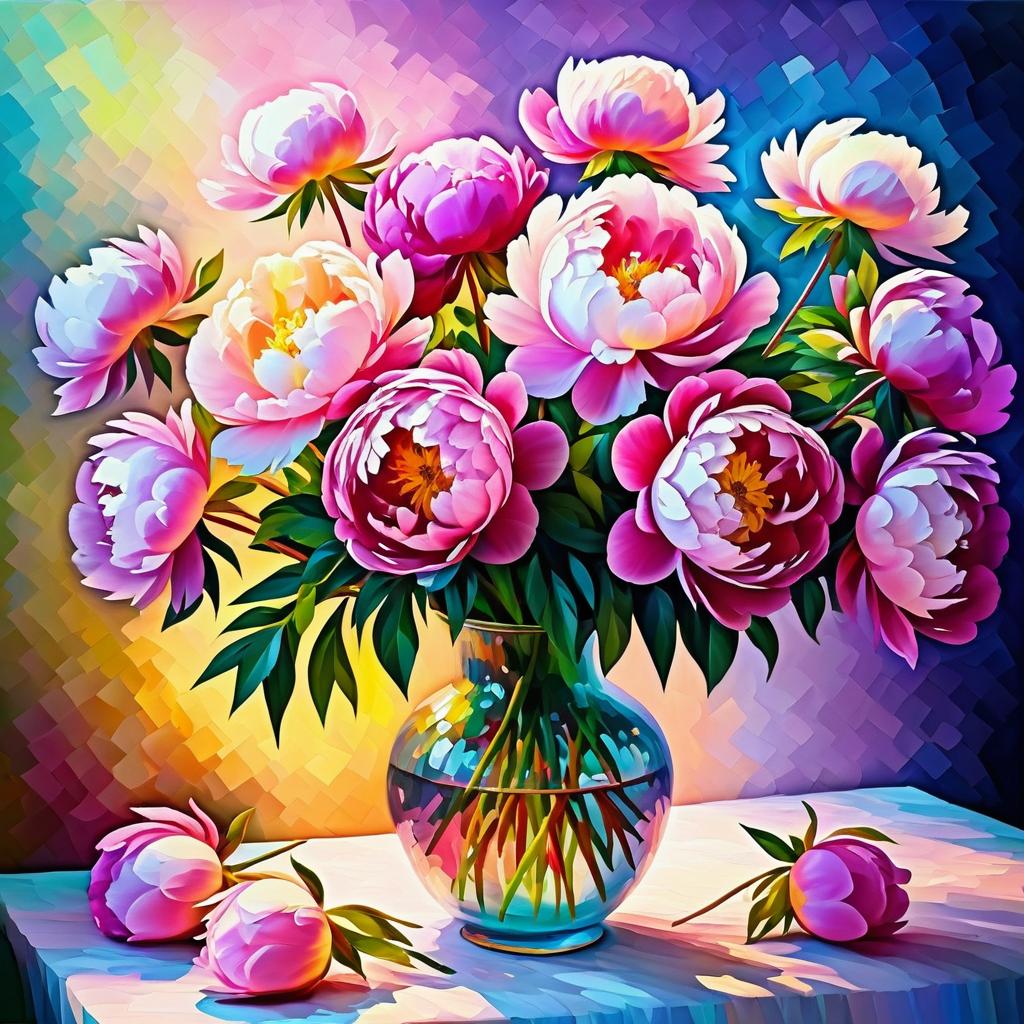 Monet-Style Peony Bouquet Portrait