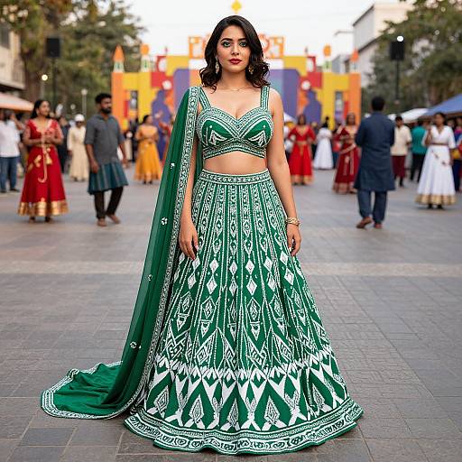 Emerald Geometric Lehenga at Festival
