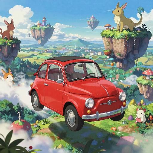 Whimsical Red Car Anime Fantasy