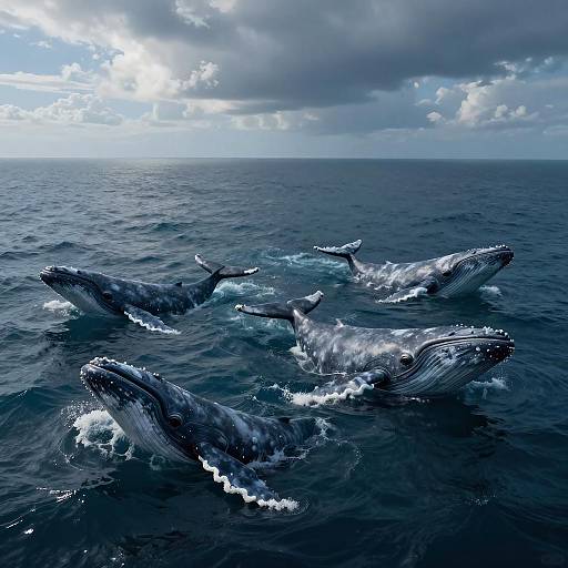 Group of Humpback Whales at Ocean Surface
