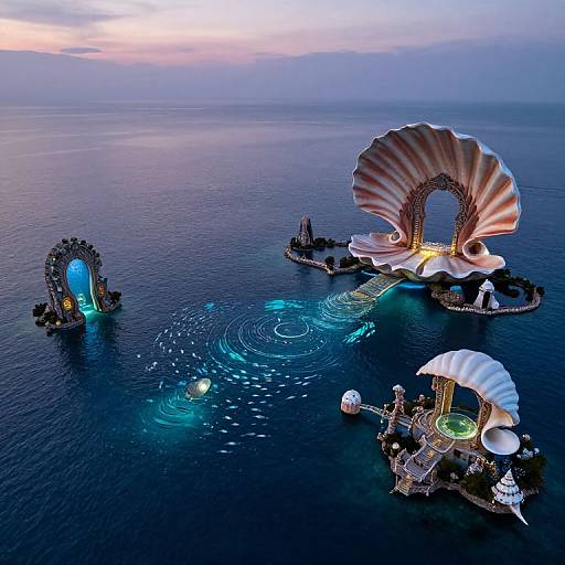 Twilight Seascape with Fantastical Marine Life