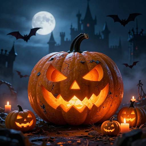 Eerie Halloween Pumpkin and Haunted Castle