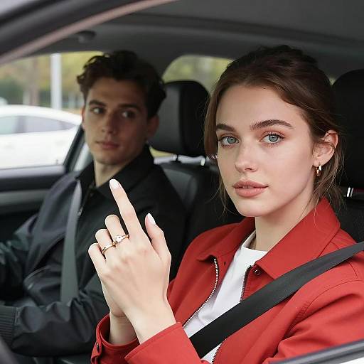 Woman Showing Engagement Ring in Car
