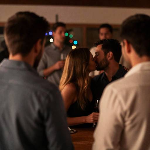 Couple Kissing at Dimly Lit Party