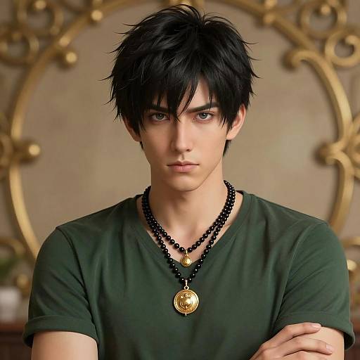 Handsome Young Man with Black Wig Portrait