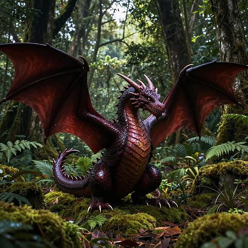 Colossal Deep Maroon Dragon in Forest