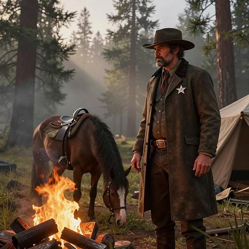 Cinematic Campfire Scene in Western Style