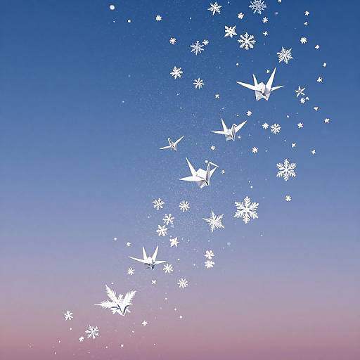 Twilight Snowflakes Turning Into Cranes