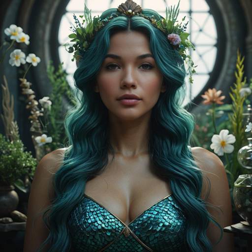 Realistic Portrait of Tranquil Mermaid Herbalist
