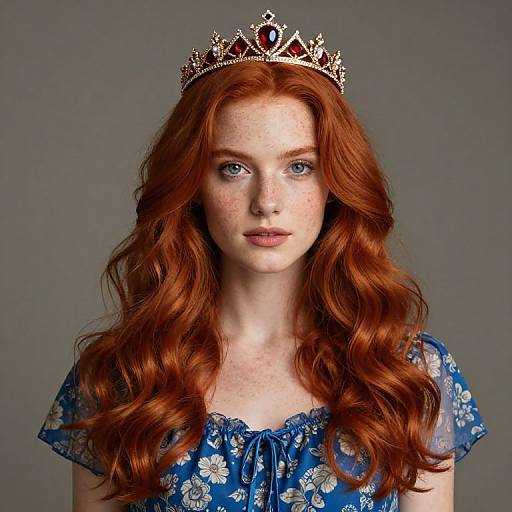 Red-haired Woman with Crown and Patterned Dress