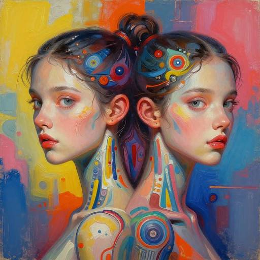 Two-Headed Girl Vibrant Digital Art