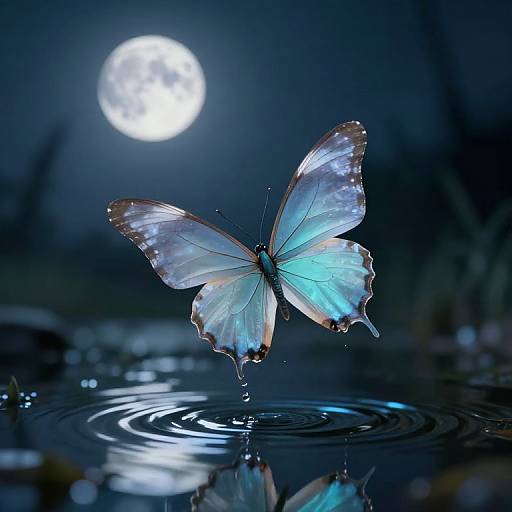 Ethereal Origami Butterfly Over Pond
