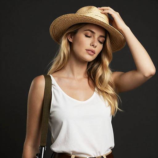 Serene Blonde Woman with Straw Hat