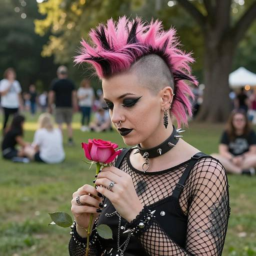 Punk Woman with Mohawk and Rose