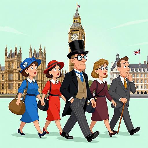 Whimsical British Cartoon Parade