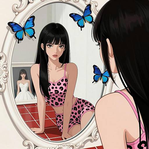 Woman in Mirror with Butterflies and Style