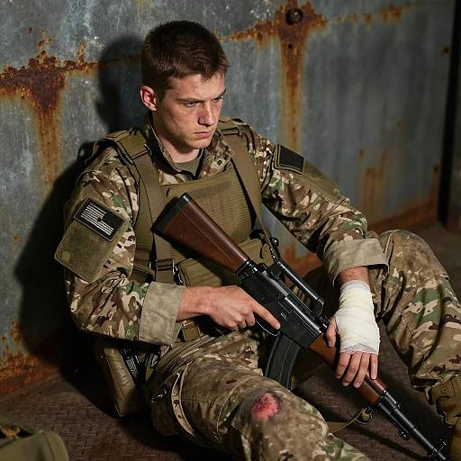 Intense Soldier in Dim Lighting