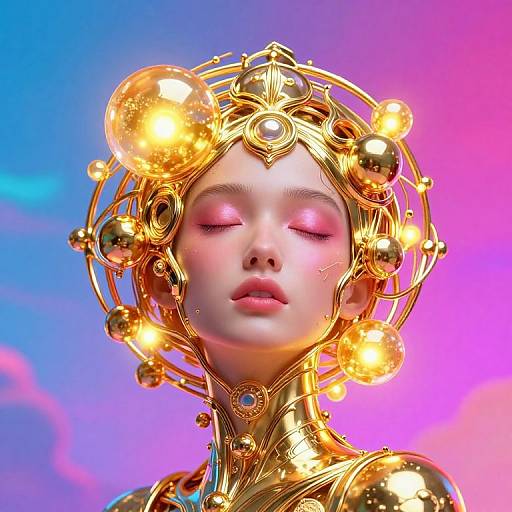 Surreal Golden Orb Figure Art