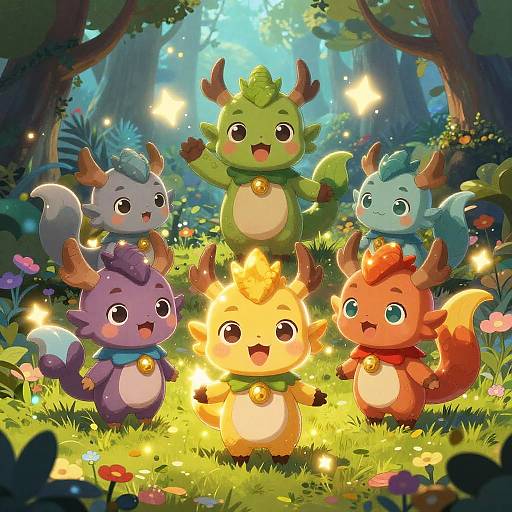 Chibi Fantasy Scene with Magical Creatures