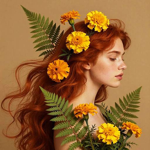 Rust Red Hair with Marigold Bloom