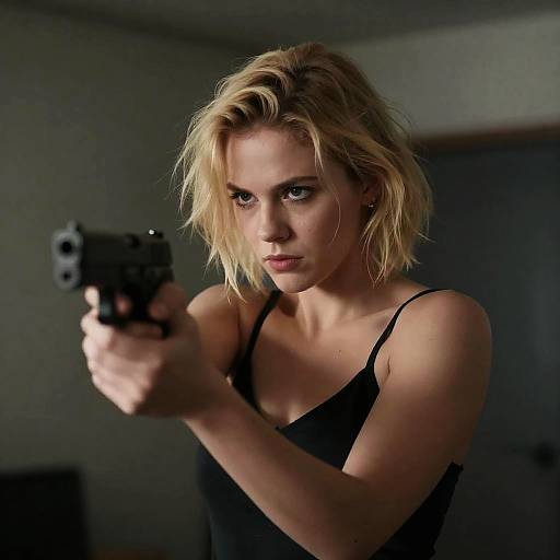 Blonde Woman Aiming Handgun