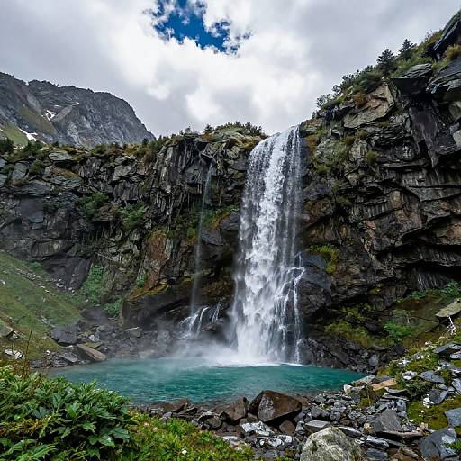 Photorealistic Mountain Waterfall Scene