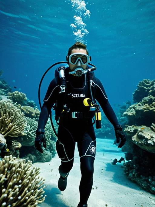 Scuba Diver Exploring Coral Reef Underwater