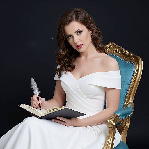 Woman Writing in Ornate Chair