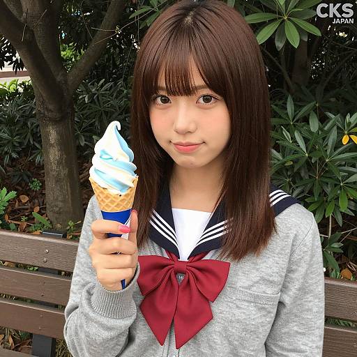 Charming Asian Woman with Ice Cream